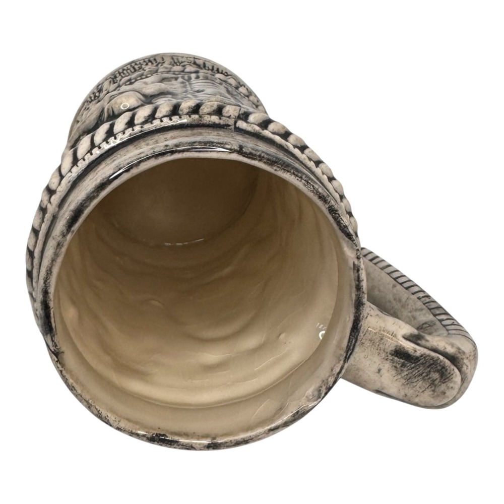Vintage German Beer Stein Medieval Relief Ceramic Mug Bier Oder Wein Cream Black - Picture 5 of 6